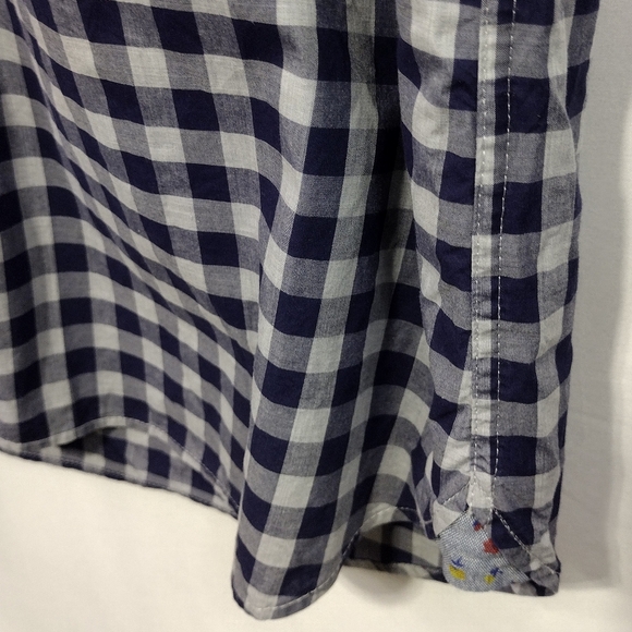 Stone Rose Plaid Button Shirt Mens M Blue White Casual Fabric From Italy - Picture 4 of 8